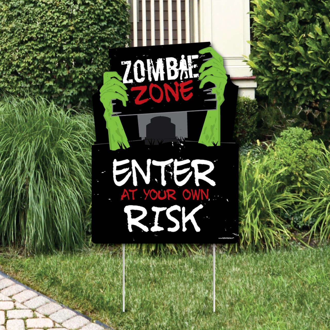 Big Dot of Happiness Zombie Zone - Party Decorations - Halloween or Birthday Zombie Crawl Party Welcome Yard Sign